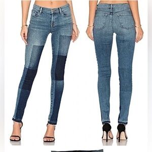 J Brand Reunion Mid Rise Raw Hem Skinny Jean Patchwork Size 29